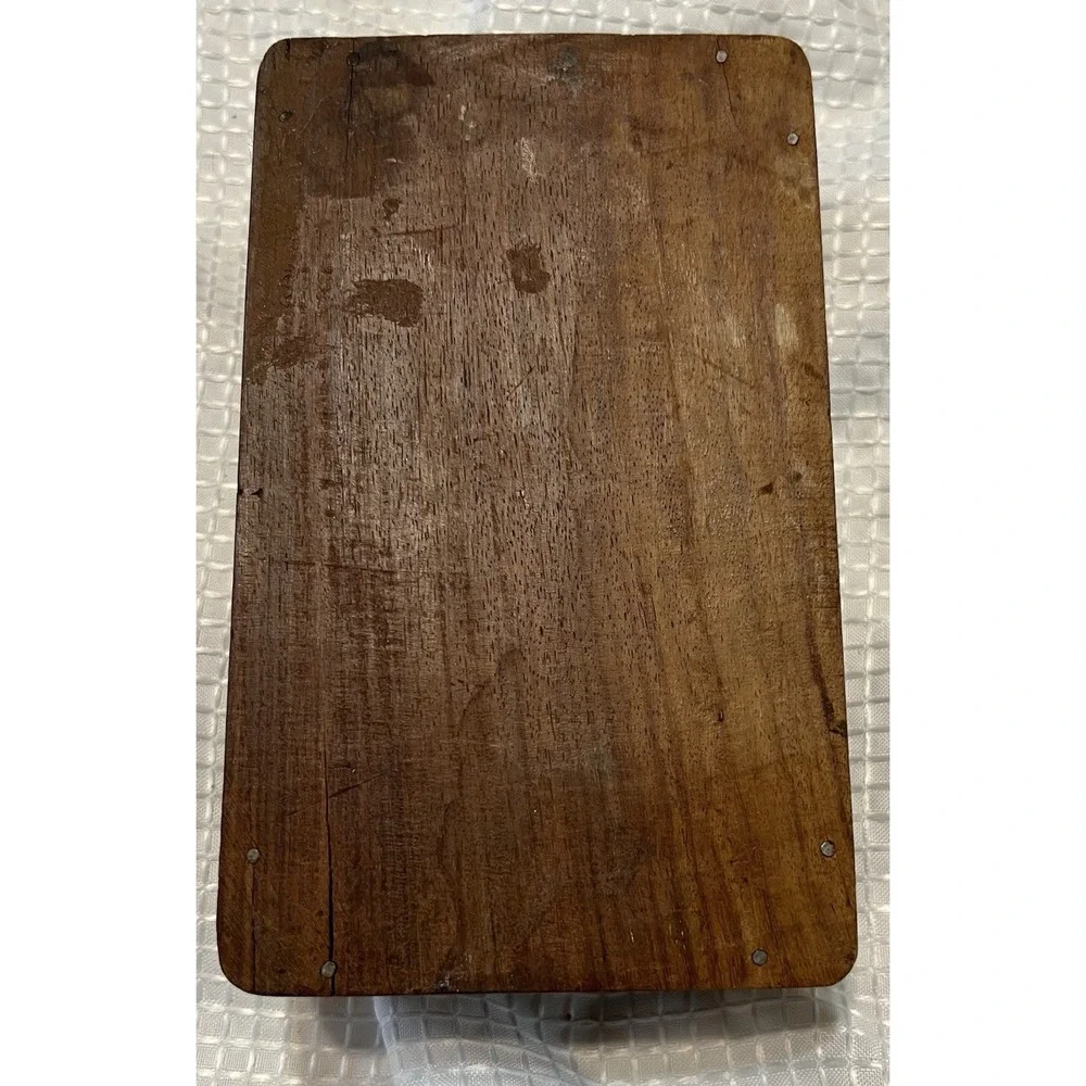 Vintage Hand Carved Wooden Rectangular Decorative‎ Box Owl Floral Pattern, Small